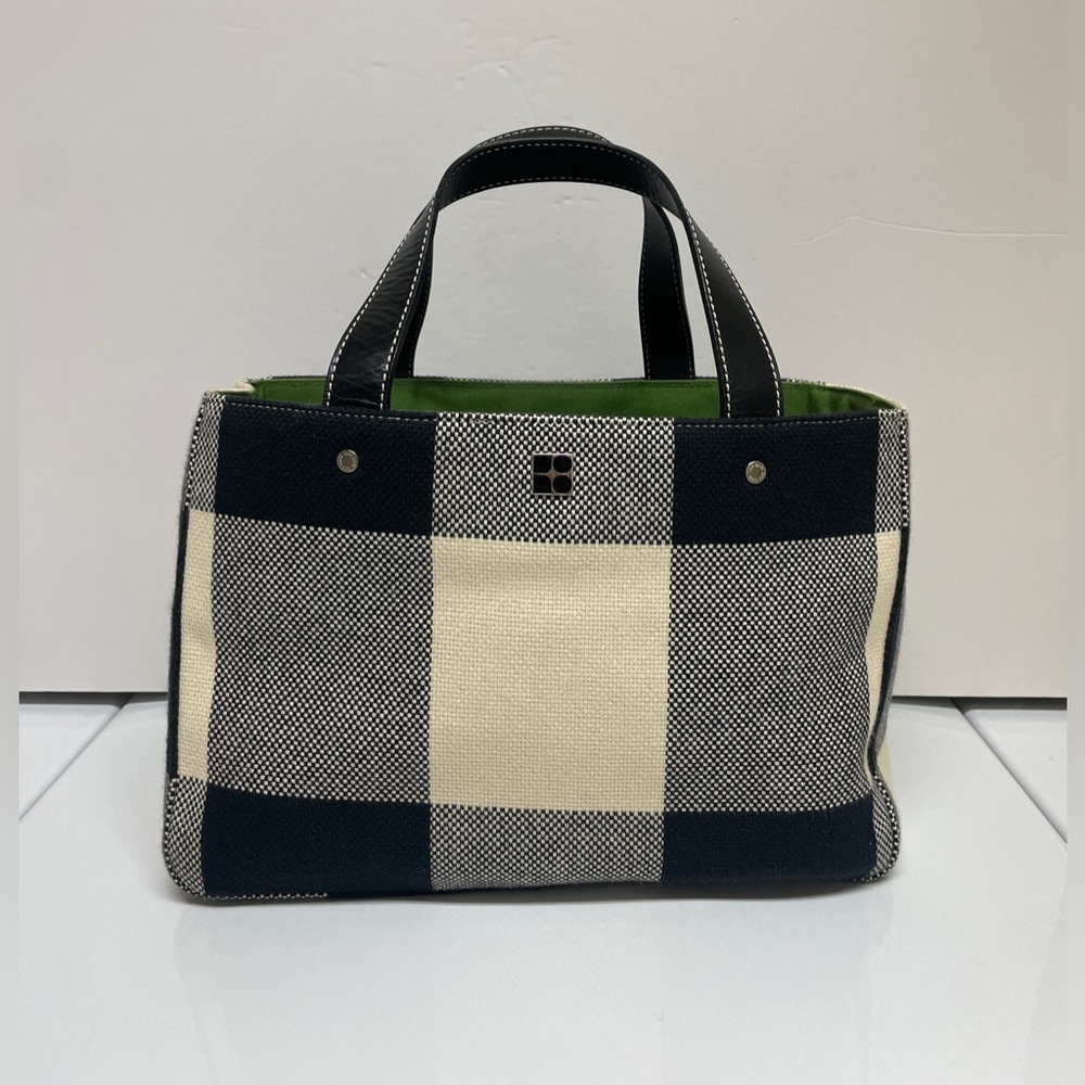 Vintage Kate Spade Black and White Gingham Tote Purse with Green Lining - Picture 2 of 13